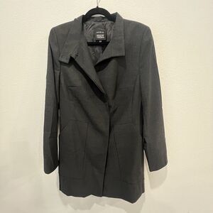 Vtg Akris X Bergdof Goodman Wool Gray Long Blazer Jacket Sz 14 Academia Office